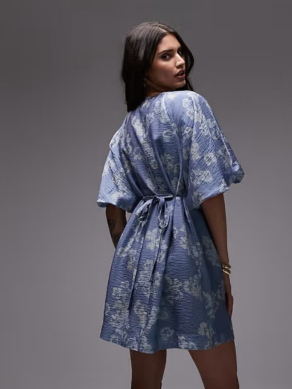 & Other Stories blue all-over floral print puff sleeves dress - Picture 5 of 12